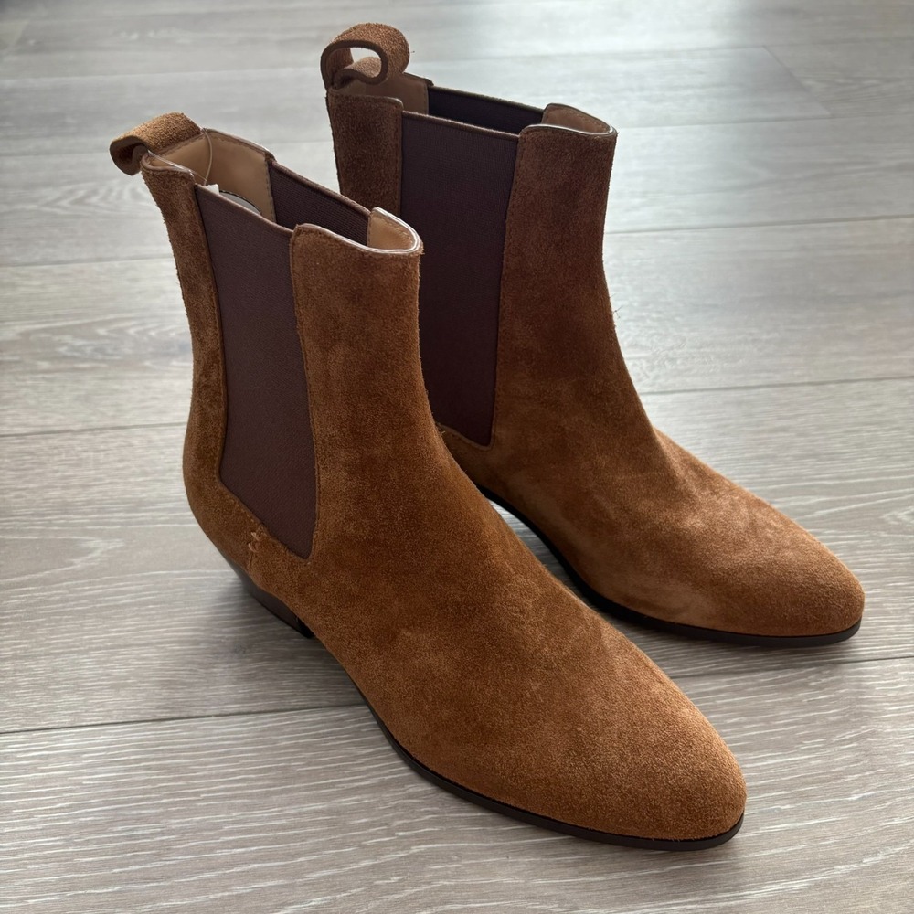 Odissi Womens Brown Ella Tan Suede Almond Toe Cuban Heel Ankle Boots‎ Size 37 EU - Picture 2 of 15